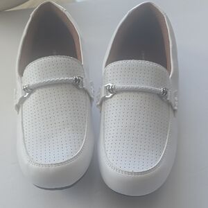 Men White Perforated Loafers with Silver Accent